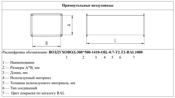 Воздуховод-200*250-1410-оц.-0.5-т2.т2